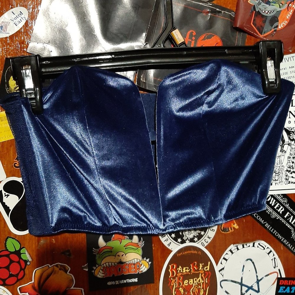 Victorias Secret Blue Velvet Corset-Like Top Fancy